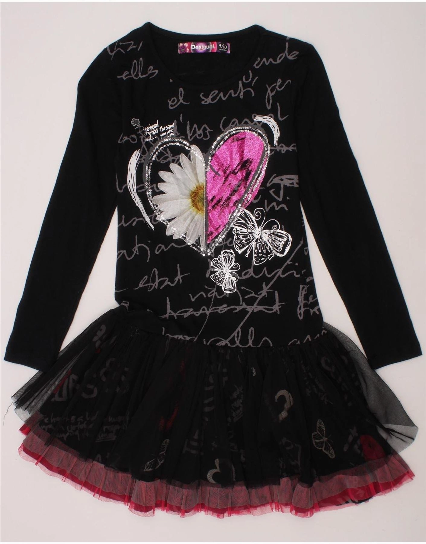 Modern Finish Street Edge DESIGUAL Girls Graphic Drop Waist Dress 9-10 Years Black Floral