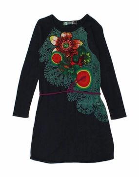Knit Warm Fit Clean DESIGUAL Girls Graphic Jumper Dress 11-12 Years Navy Blue Floral Cotton