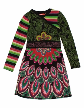 DESIGUAL Girls Graphic Long Sleeve A-Line Dress 11-12 Years Multicoloured Urban Casual