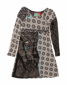 PlushLining DESIGUAL Girls Graphic Long Sleeve Basic Dress 11-12 Years Grey Spotted