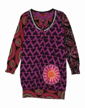 Modern Design DESIGUAL Girls Graphic Long Sleeve Basic Dress 9-10 Years Purple Floral