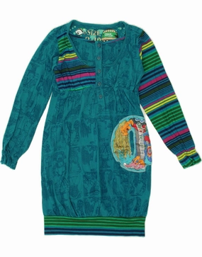 Trendy midi dress DESIGUAL Girls Graphic Long Sleeve Bubble Dress 9-10 Years Blue Striped