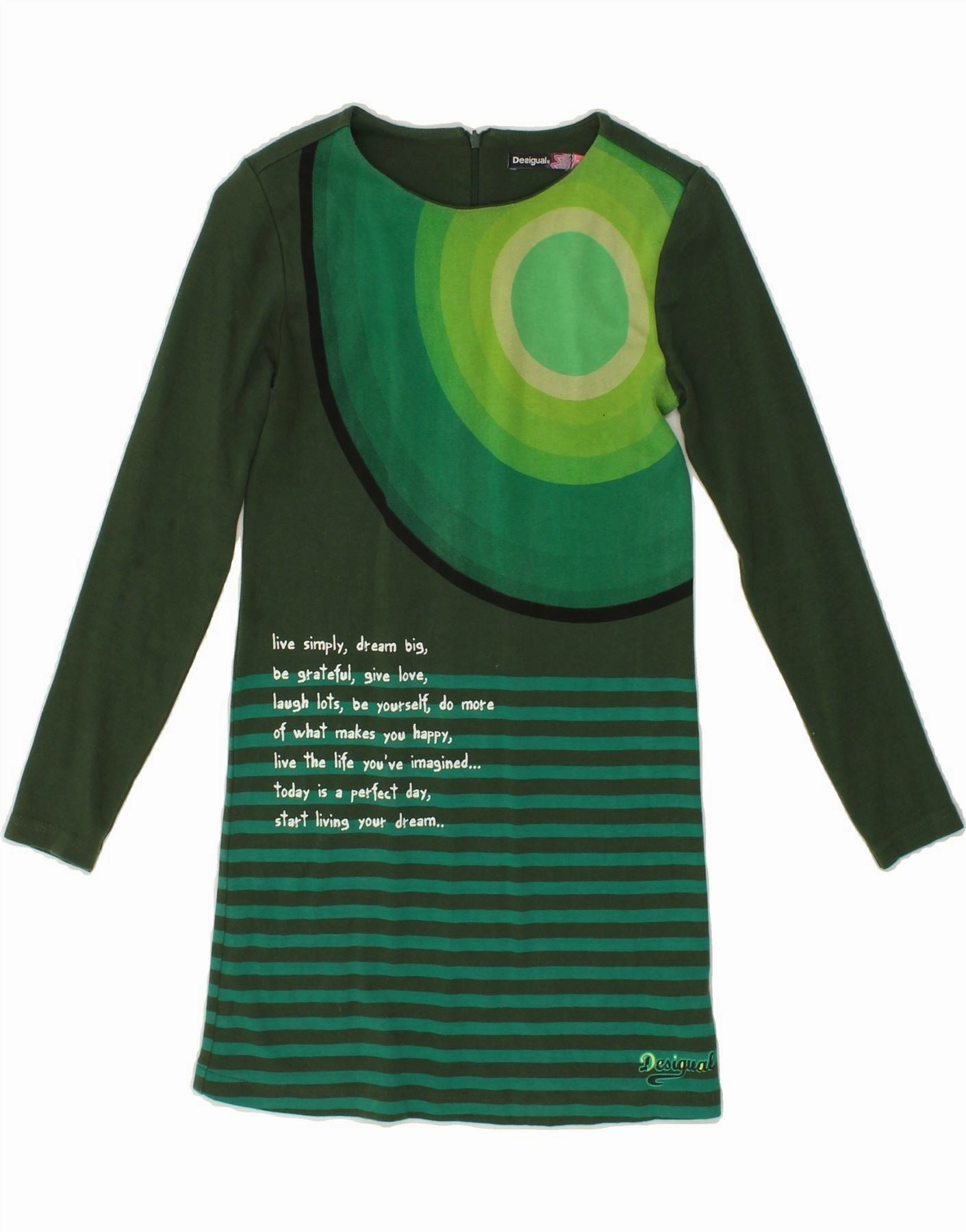 DESIGUAL Girls Graphic Long Sleeve T-Shirt Dress 9-10 Years Khaki Wedding Style
