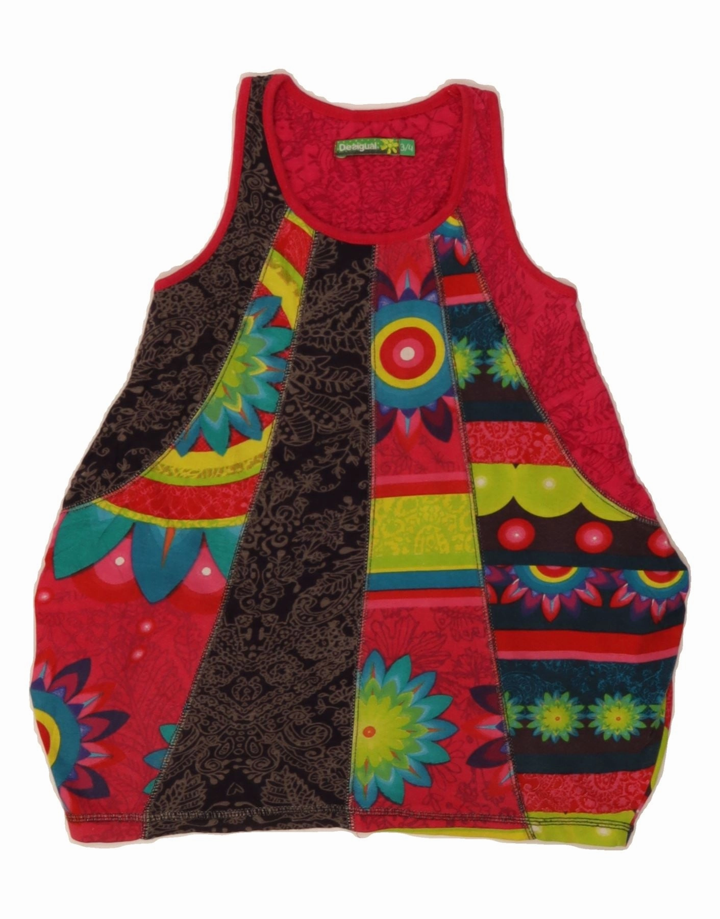 DESIGUAL Girls Graphic Sleeveless Bubble Dress 3-4 Years Red Patchwork Office Mood