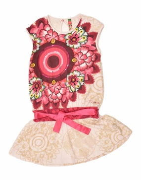 Soft and Chic DESIGUAL Girls Graphic Sleeveless Drop Waist Dress 11-12 Years Beige