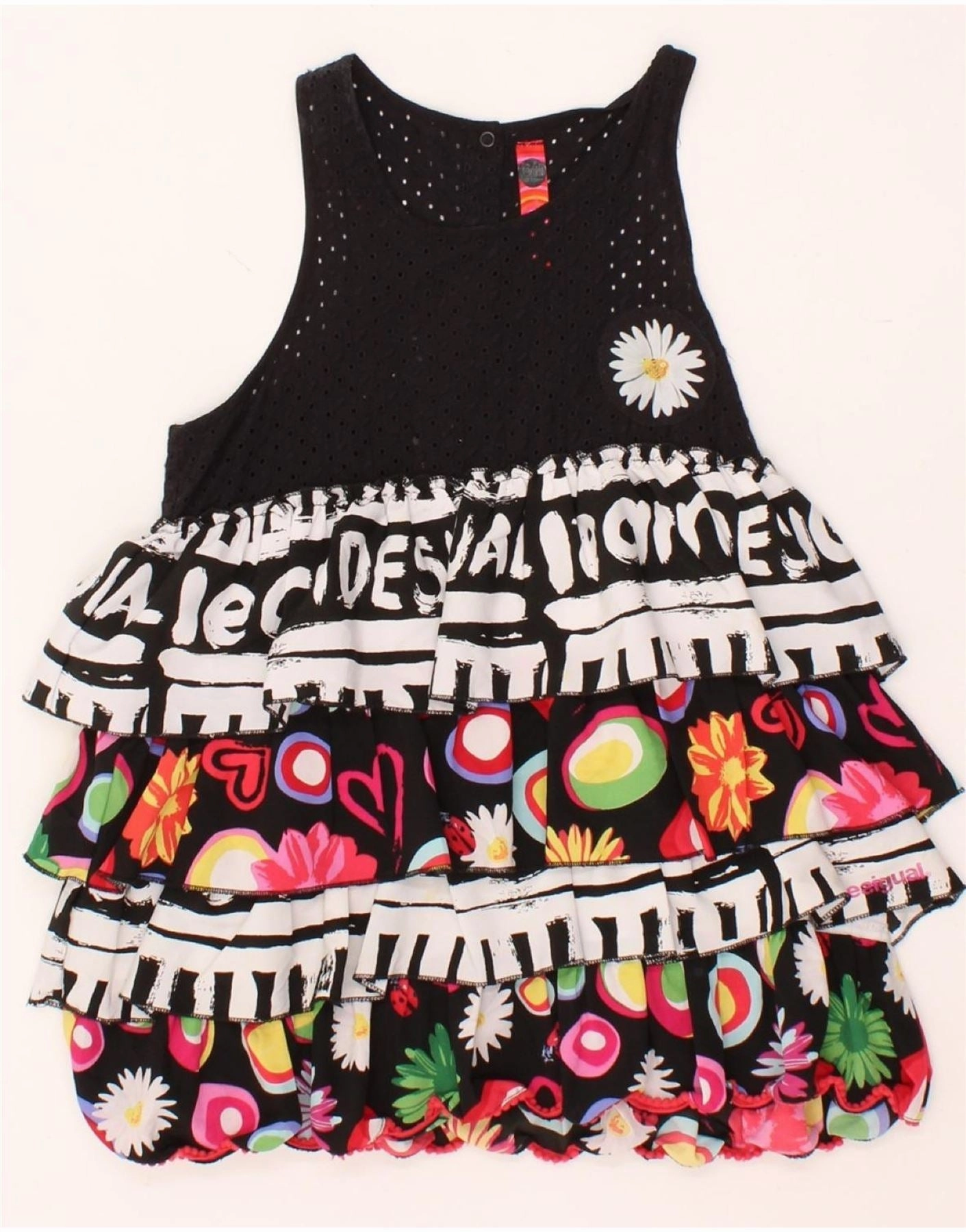 Perfectly Tailored Trendy Comfort DESIGUAL Girls Graphic Sleeveless Tiered Dress 13-14 Years Black Floral