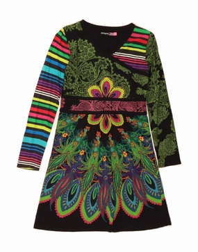 DESIGUAL Girls Long Sleeve A-Line Dress 11-12 Years Multicoloured Paisley Comfortable casual dress Vibrant Aesthetic