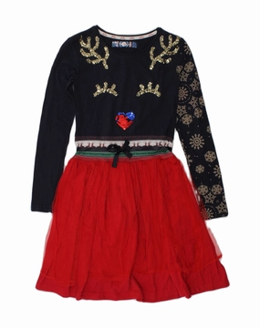 DESIGUAL Girls Long Sleeve A-Line Dress 11-12 Years Navy Blue Colourblock Breezy Mood