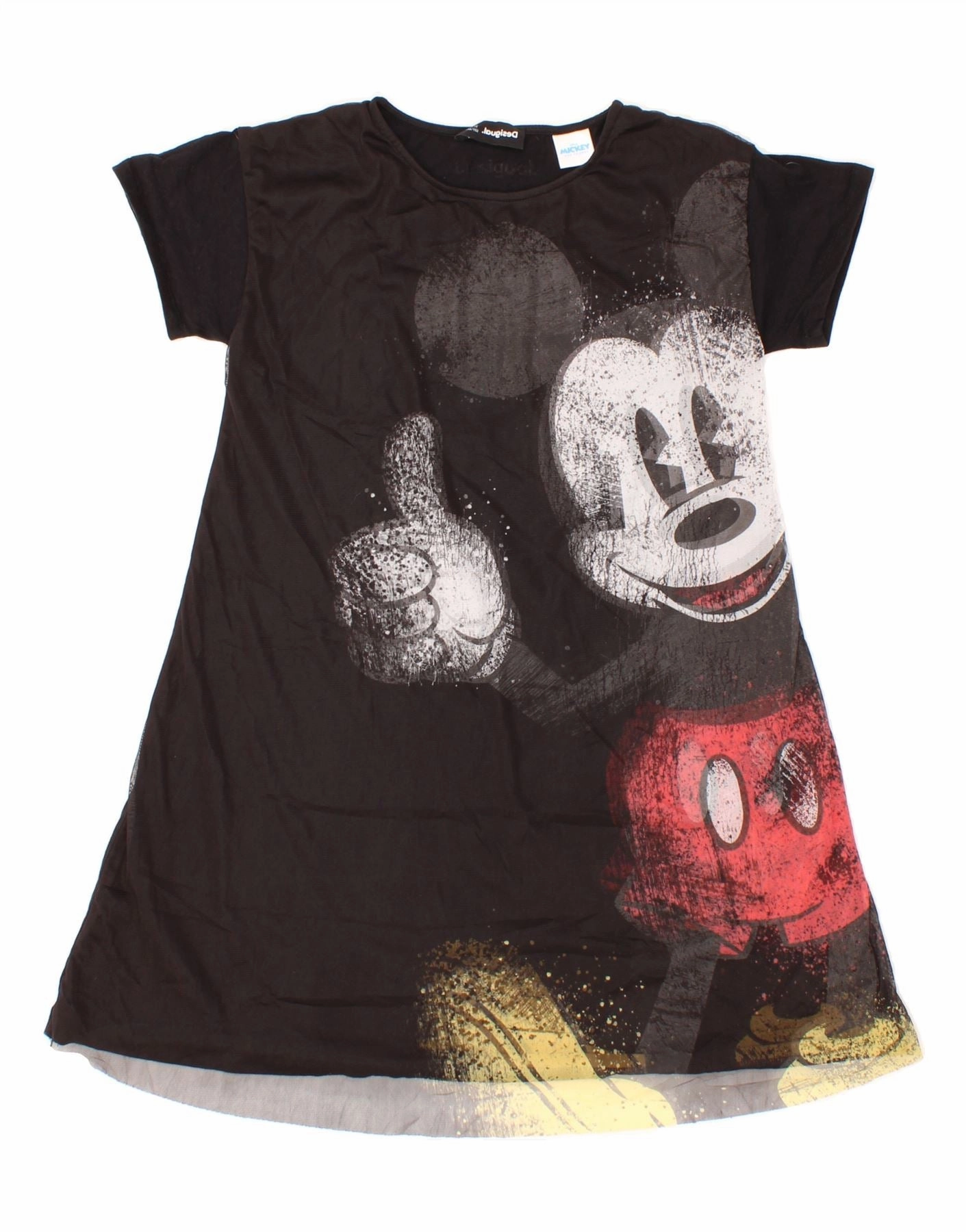 Office Casual Hidden Pocket DESIGUAL Girls Mickey Mouse Graphic A-Line Dress 11-12 Years Black Cotton