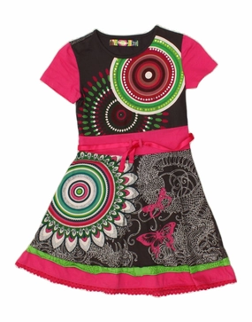 DESIGUAL Girls Short Sleeve Basic Dress 9-10 Years Black Floral Art-Gallery Fresh Palette