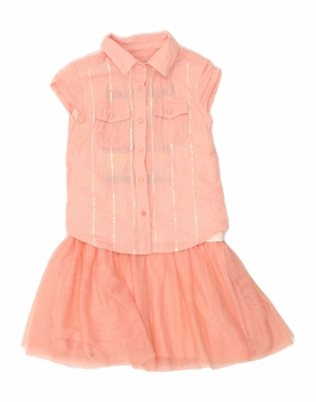DESIGUAL Girls Sleeveless Shirt Dress 5-6 Years Pink Pinstripe Cotton Light and Comfortable