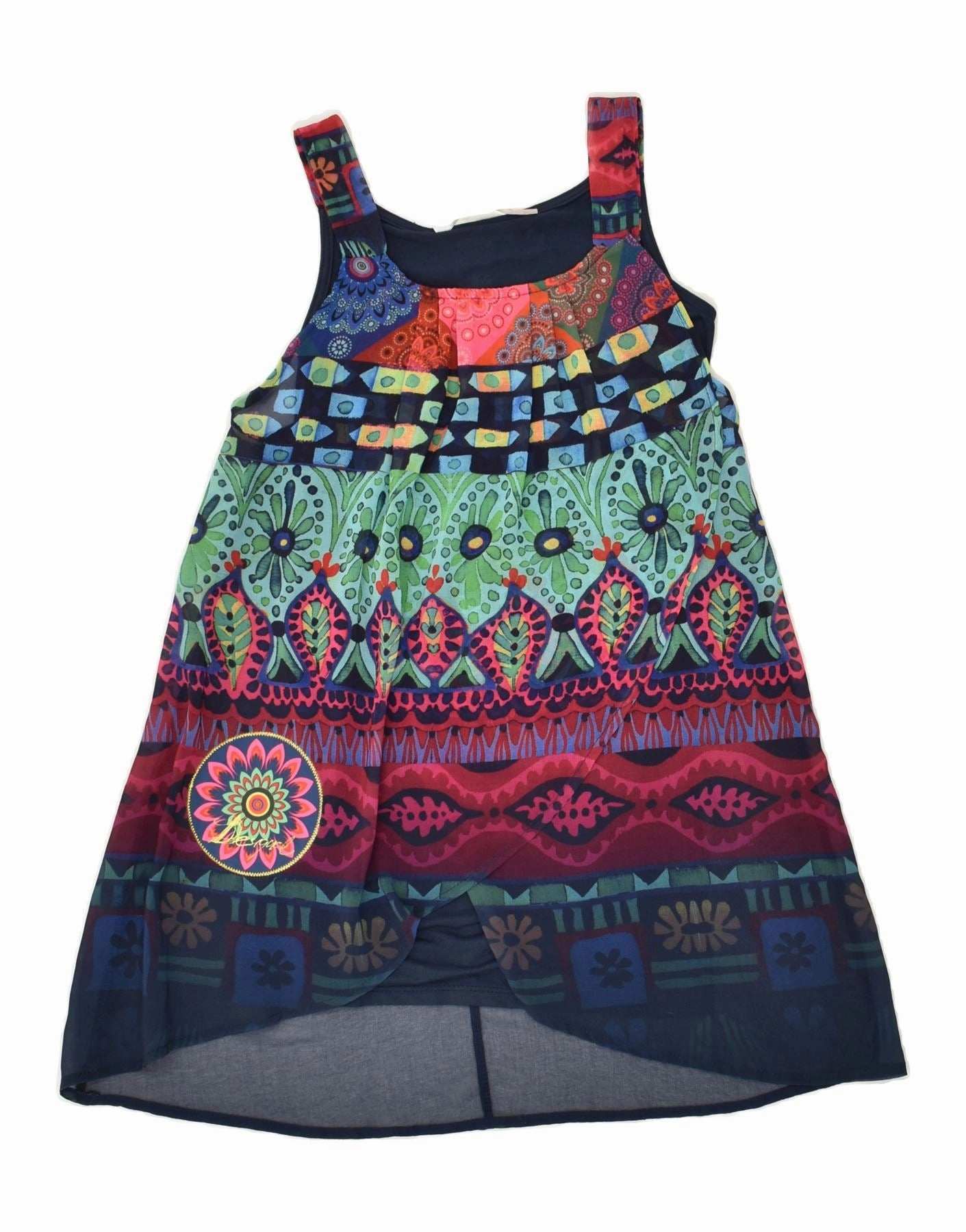 DESIGUAL Girls Sleeveless Sundress 9-10 Years Multicoloured Patchwork Wrap Glow