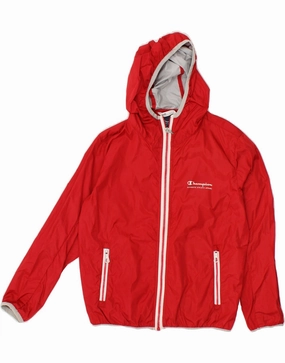 BreathableTechnology Anti-pilling CHAMPION Boys Hooded Rain Jacket 7-8 Years Small Red Polyamide