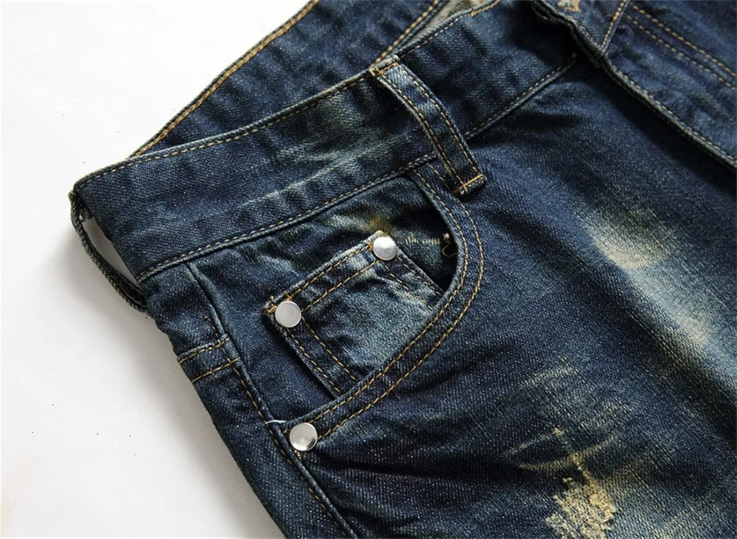 DGHM-JLMY Men's Fashion Ripped Jeans Casual Biker Jeans with Hole Slim Denim Regular Fit Tapered Jeans