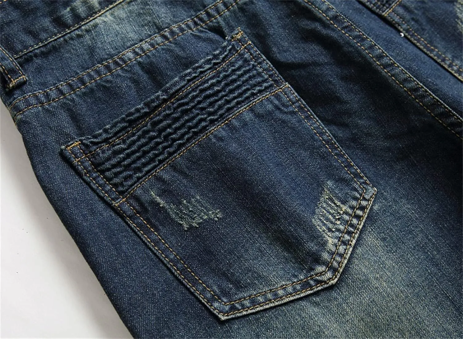 DGHM-JLMY Men's Fashion Ripped Jeans Casual Biker Jeans with Hole Slim Denim Regular Fit Tapered Jeans