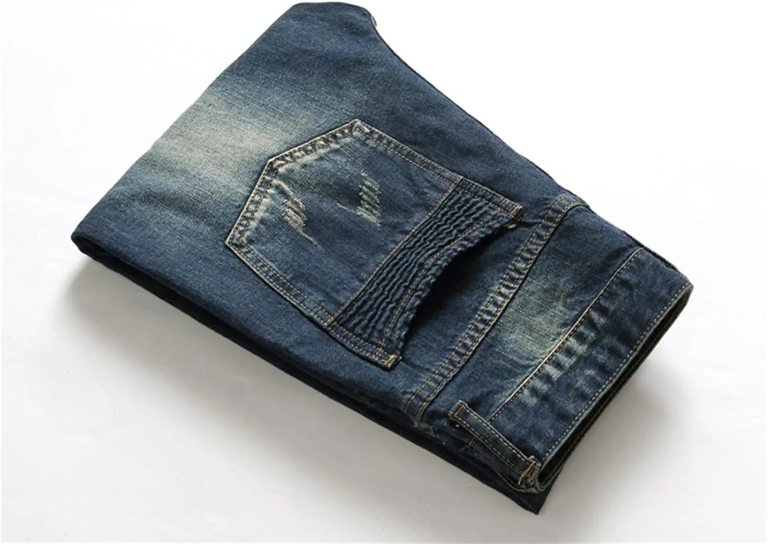 DGHM-JLMY Men's Fashion Ripped Jeans Casual Biker Jeans with Hole Slim Denim Regular Fit Tapered Jeans