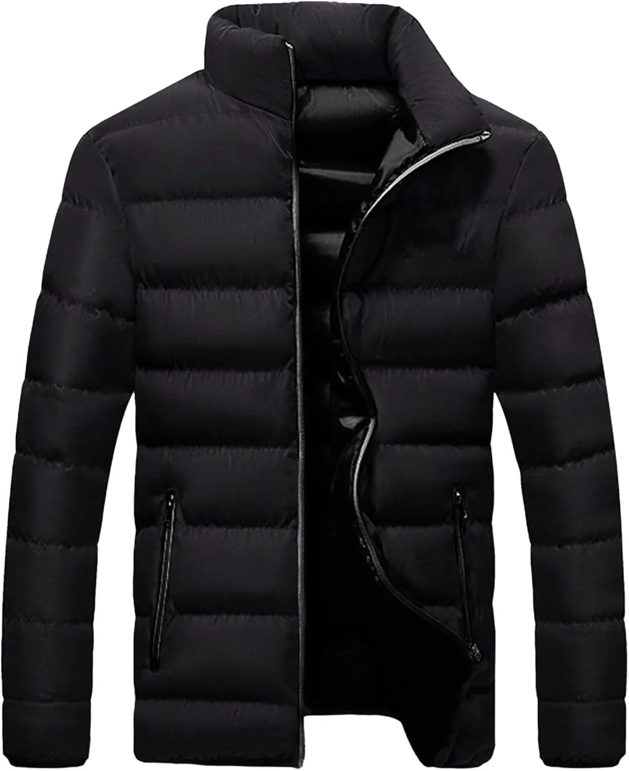 DGHM-JLMY Men's Fashion Warm Down Cotton-Padded Jacket Full Zip Quilted Puffer Down Jacket Lightweight Packable Puffer Jacket