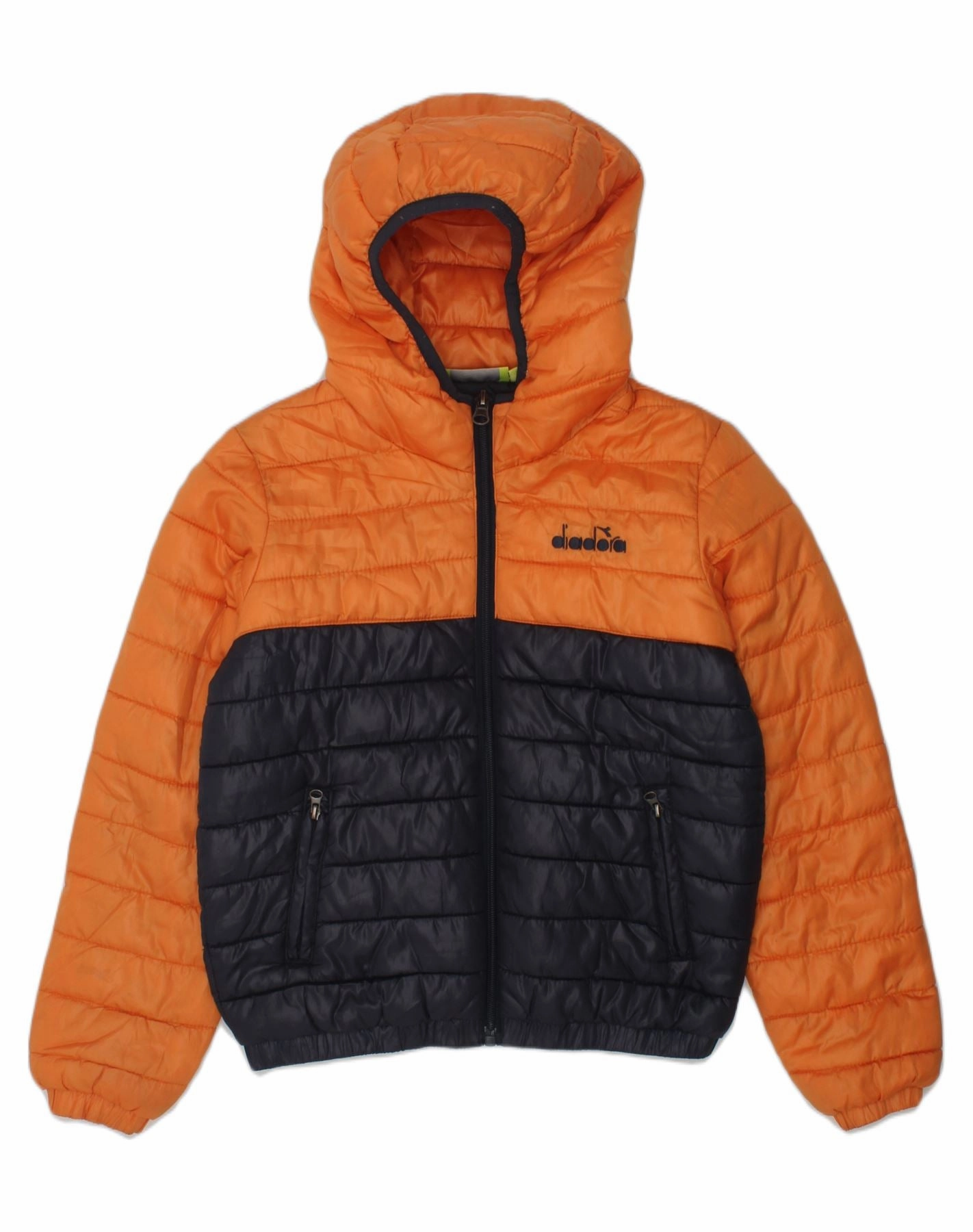 Hint Razor DIADORA Boys Hooded Padded Jacket 7-8 Years Medium Orange Colourblock