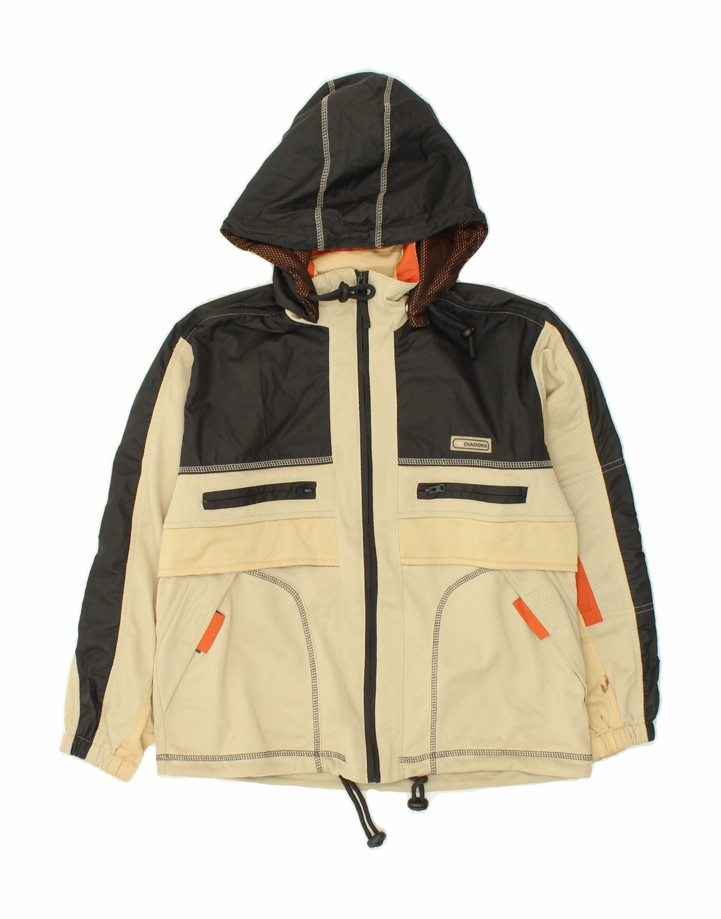 Alpine Style DIADORA Boys Hooded Utility Jacket 13-14 Years Beige Colourblock Polyamide