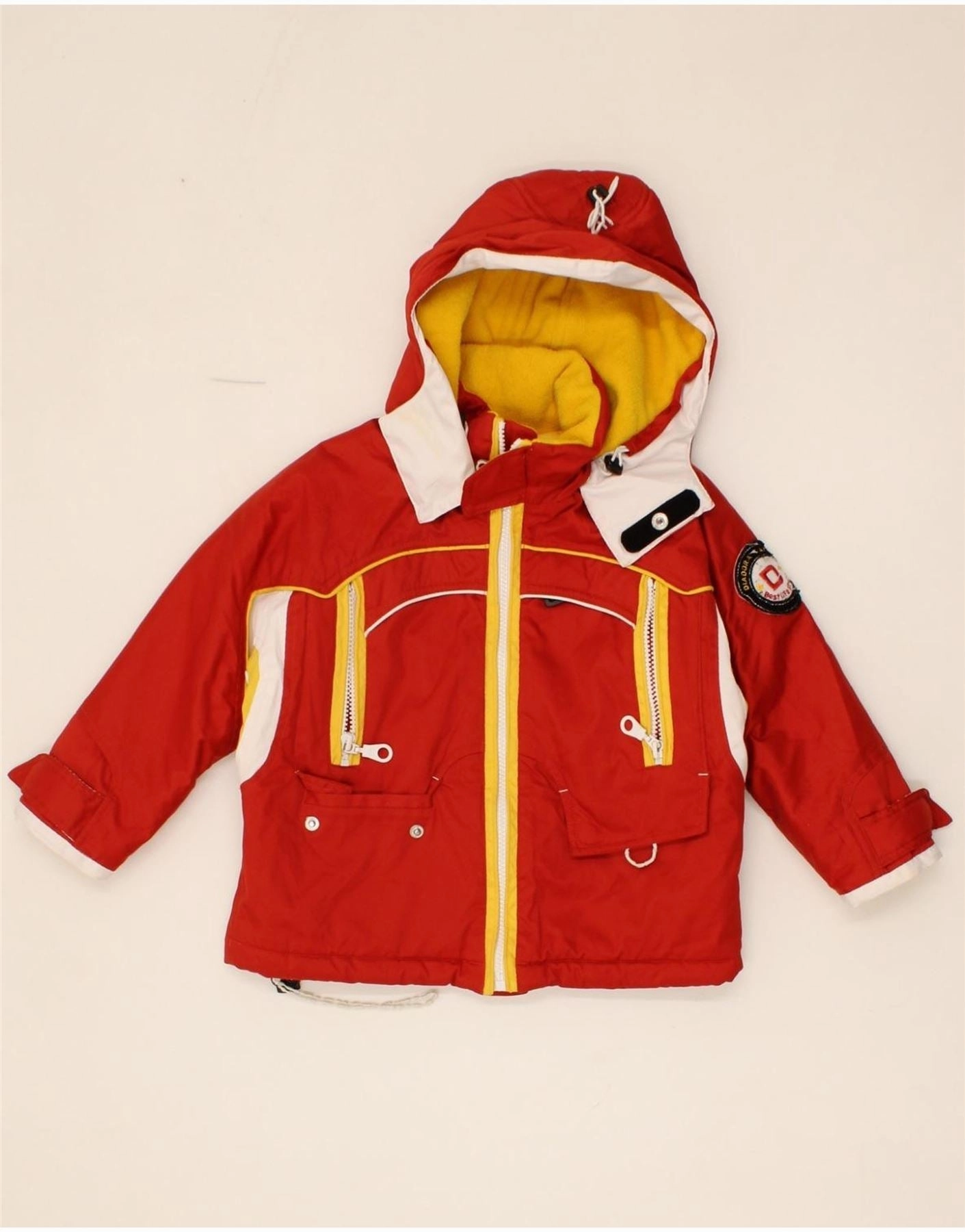 DIADORA Boys Hooded Windbreaker Jacket 2-3 Years Red Colourblock Polyester Silk Charity