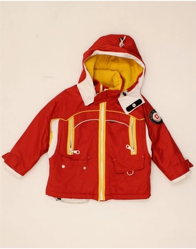 DIADORA Boys Hooded Windbreaker Jacket 2-3 Years Red Colourblock Polyester Silk Charity