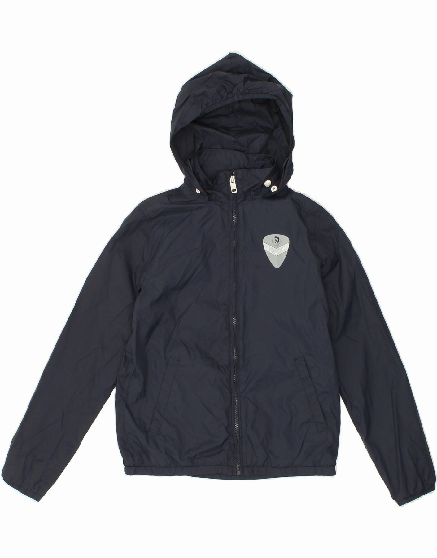 sports event Hiking Ready DIESEL Boys Graphic Hooded Rain Jacket 11-12 Years Navy Blue Nylon