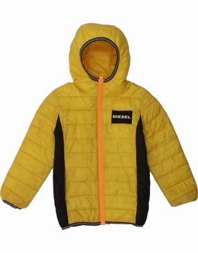 DIESEL Boys Hooded Padded Jacket 3-4 Years Yellow Polyester Loose Fit