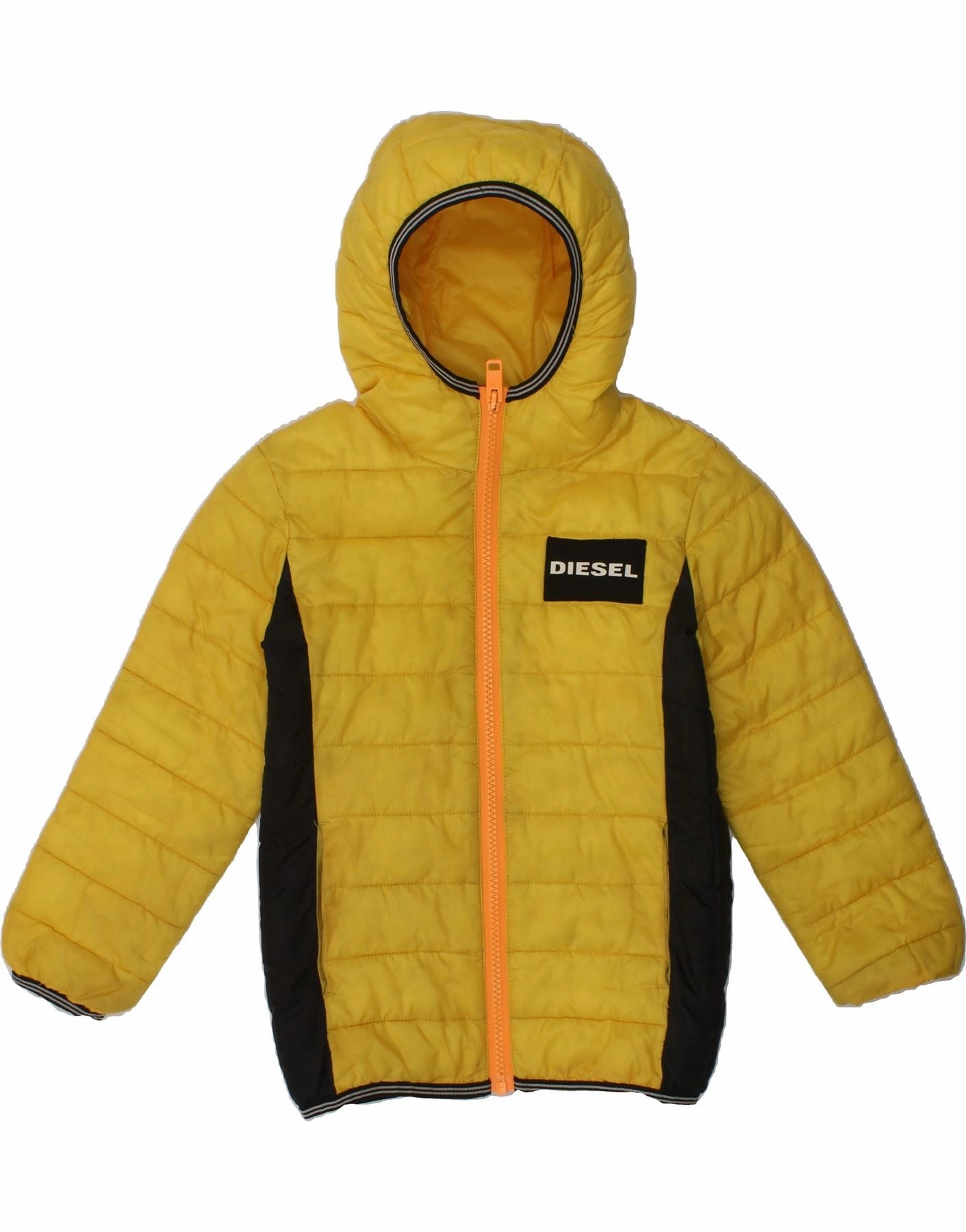 DIESEL Boys Hooded Padded Jacket 3-4 Years Yellow Polyester Loose Fit