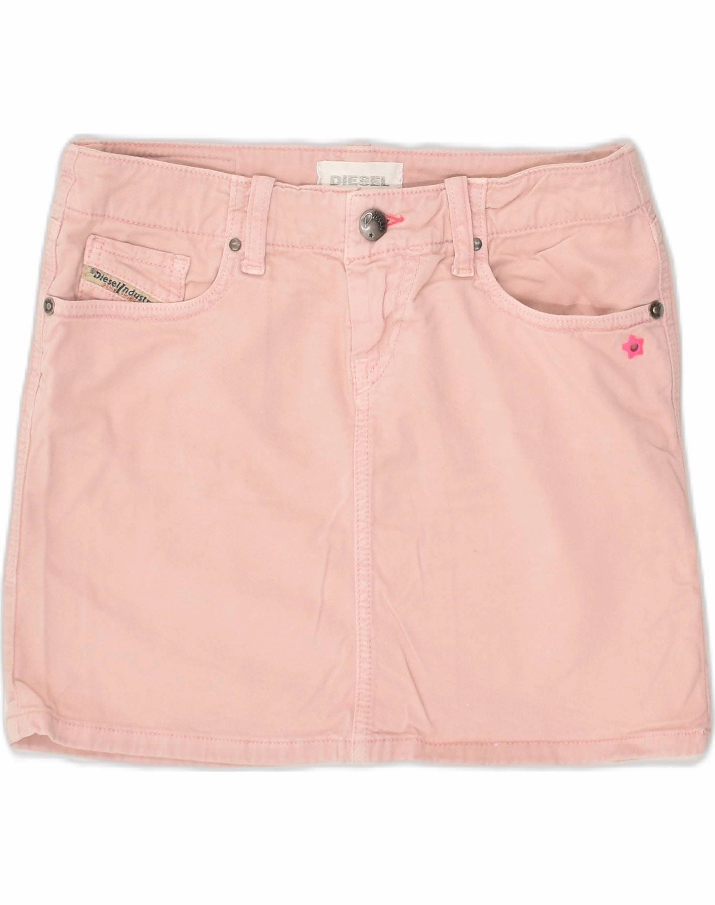 Elastic Fit DIESEL Girls Denim Skirt 11-12 Years W26  Pink Cotton