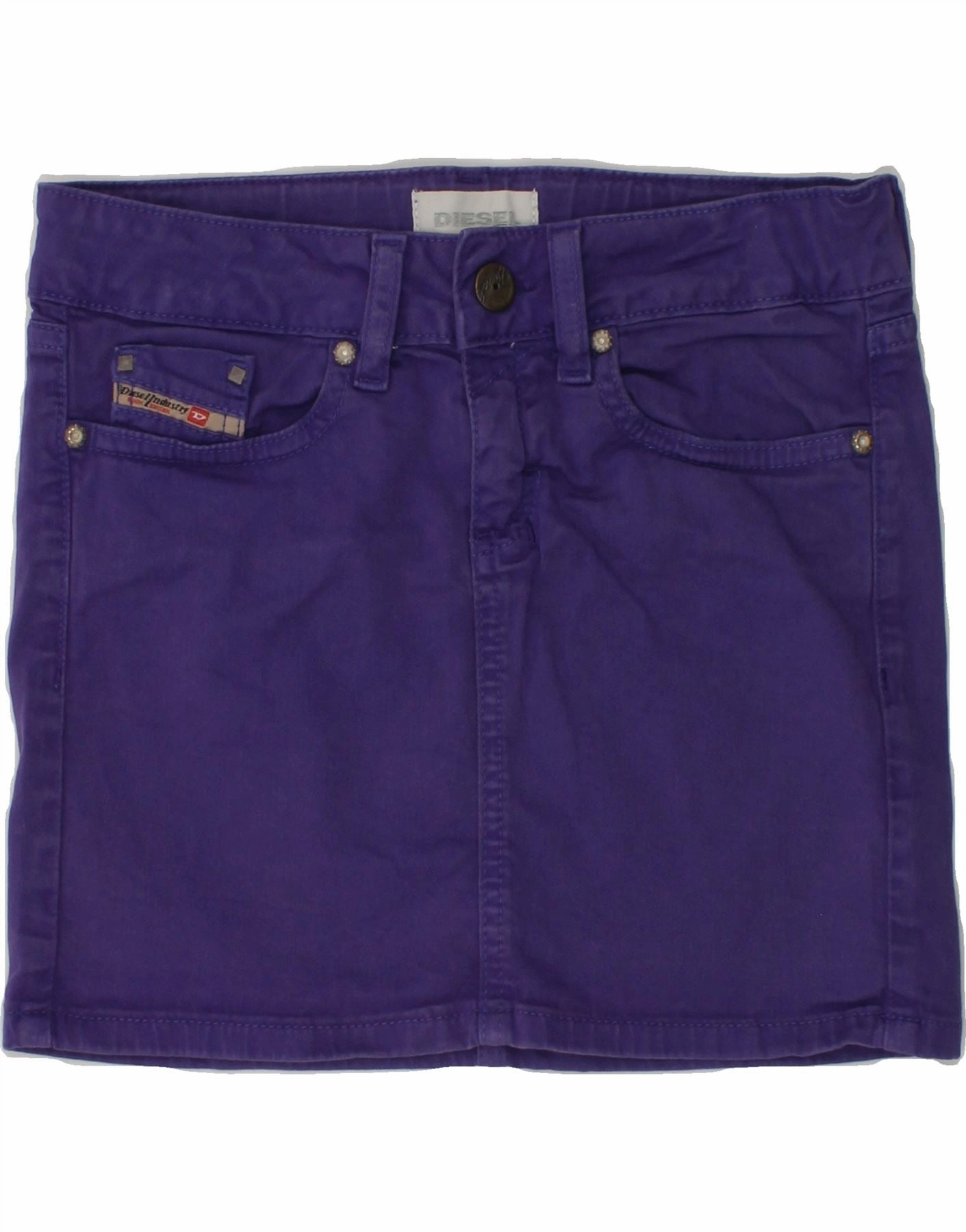 DIESEL Girls Denim Skirt 7-8 Years W26 Purple Cotton Trendy Look Relaxed work dress