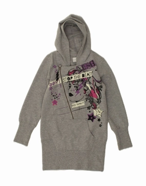 Feminine Structure DIESEL Girls Hooded Sweatshirt Jumper Dress 4-5 Years Small  Grey Cotton