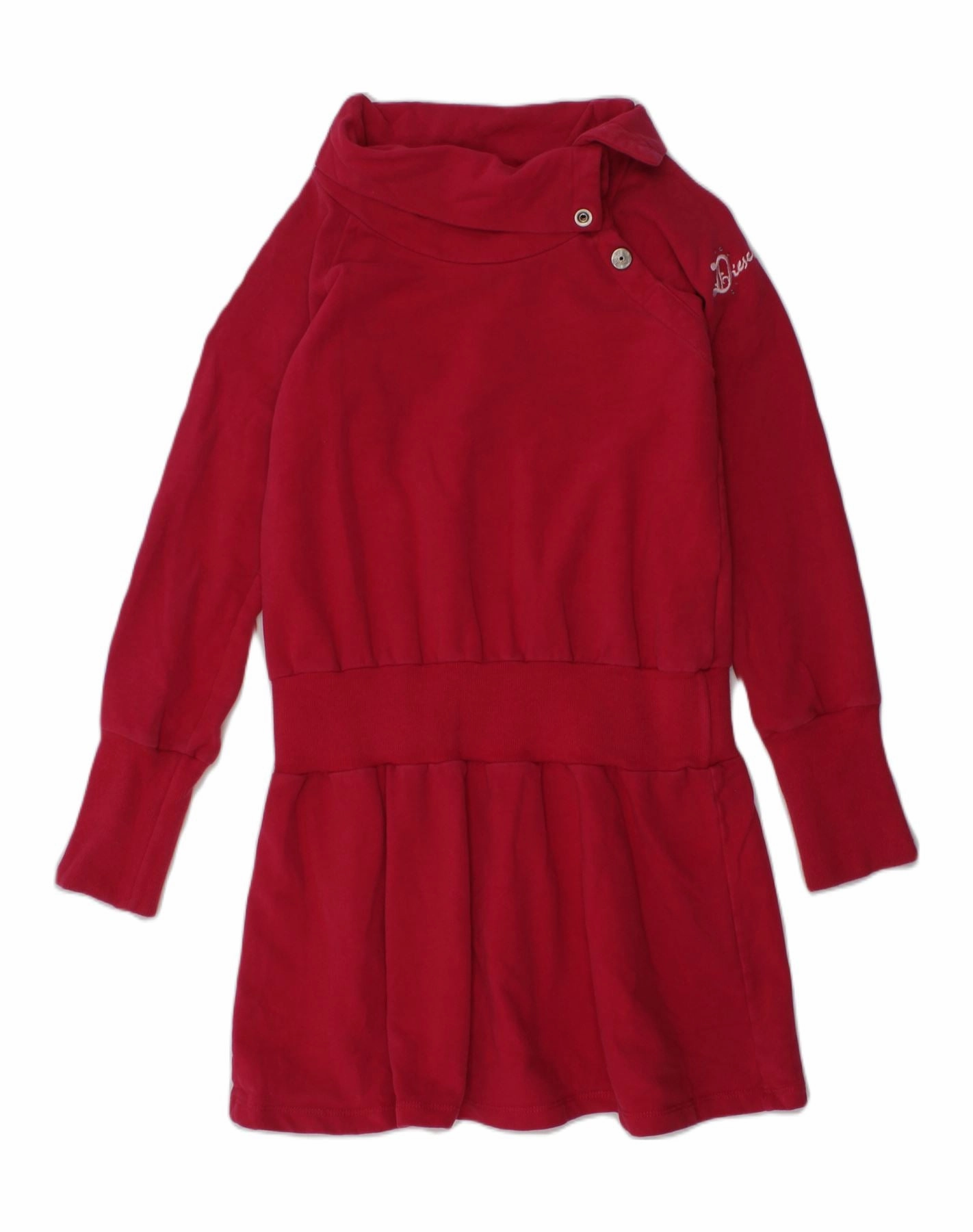 DIESEL Girls Jumper Dress 7-8 Years Red Cotton Euro Touch Flattering Silhouette