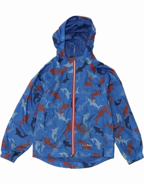 Layered Wear Flexible Shoulder Seams L.L.BEAN Boys Hooded Rain Jacket 6-7 Years Blue Animal Print Nylon
