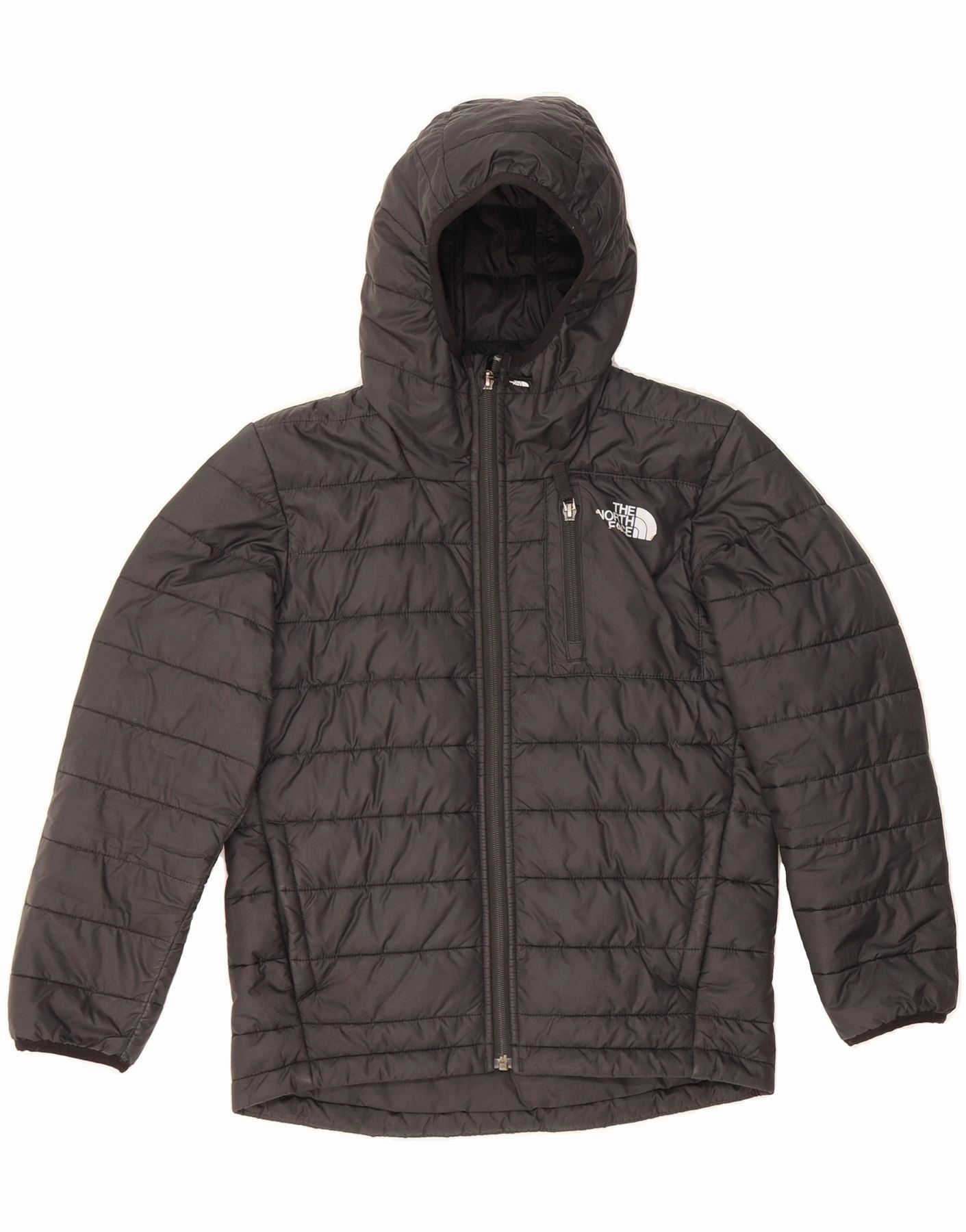 Double Layered Insulation THE NORTH FACE Boys Hooded Padded Jacket 9-10 Years Medium  Black