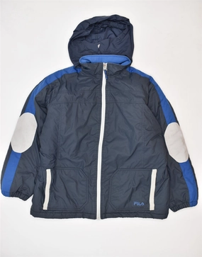 FILA Boys Hooded Windbreaker Jacket 11-12 Years Medium Grey Nylon Unwind