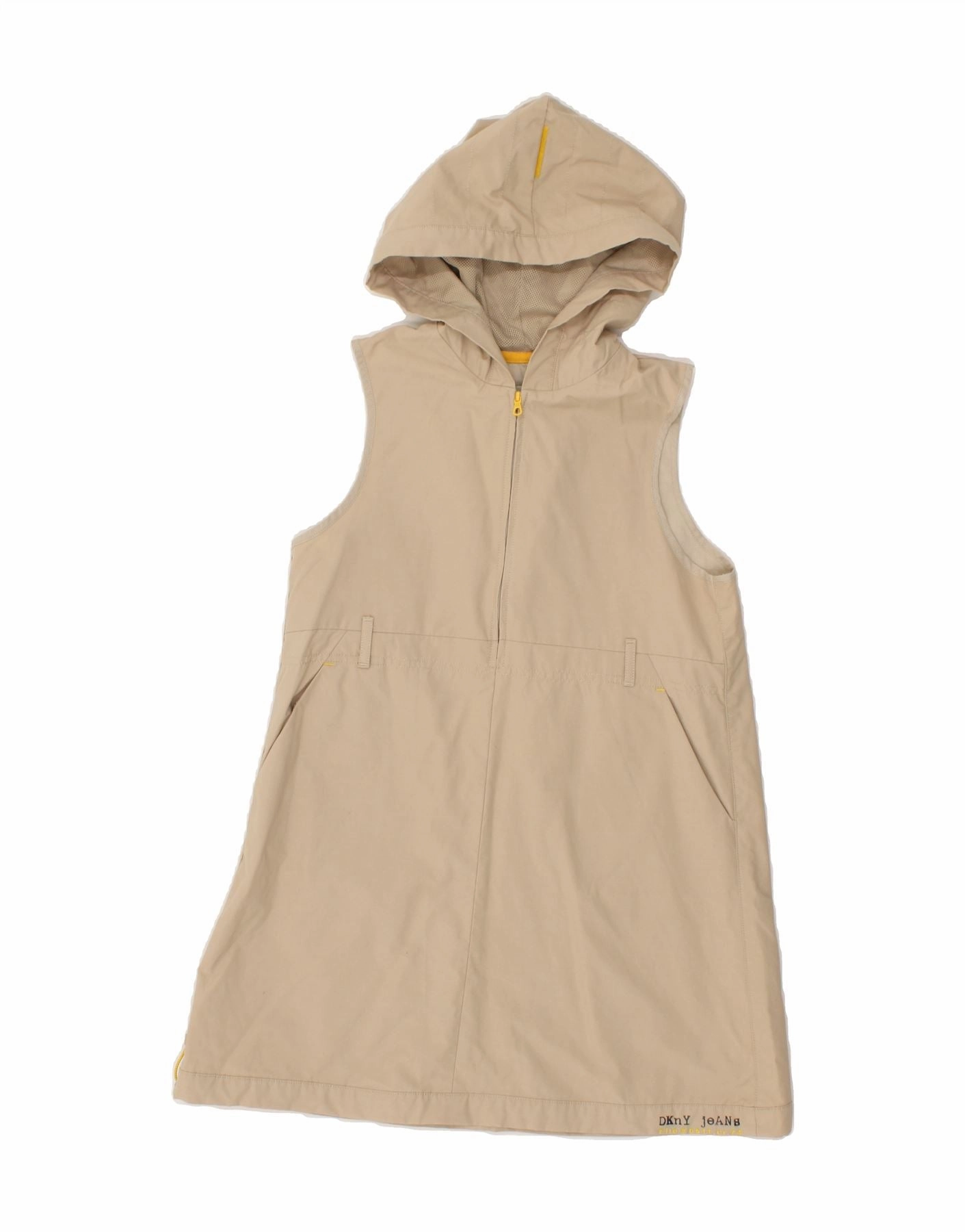 Balanced Fit DKNY Girls Sleeveless Hooded A-Line Dress 9-10 Years Beige Cotton