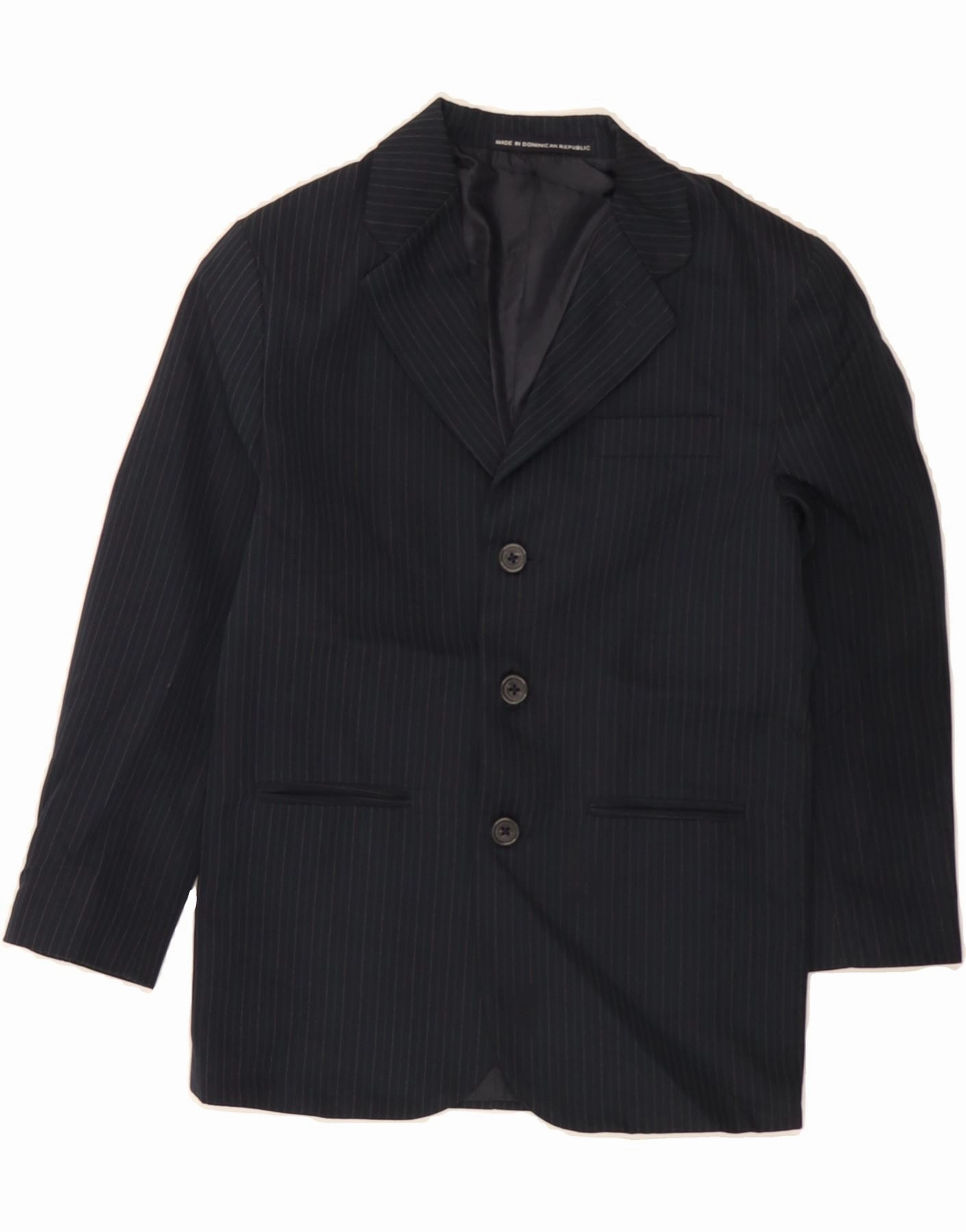 System DOCKERS Boys 3 Button Blazer Jacket 7-8 Years Navy Blue Striped Polyester