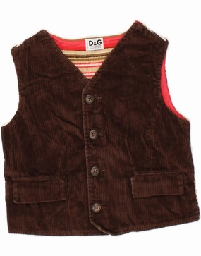 DOLCE & GABBANA Boys Corduroy Gilet 7-8 Years Brown Striped Adventure Fit