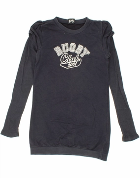 Draped Fabric Cozy Look DOLCE & GABBANA Girls Graphic Jumper Dress 9-10 Years Navy Blue Modal