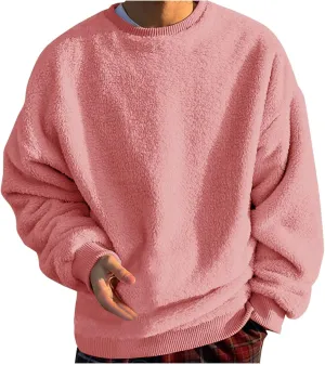 DOLKFU Men Hoodies Sherpa Fleece Oversized Pullover Sweatshirts Solid Color Long Sleeve Warm Crewneck Sweatshirt