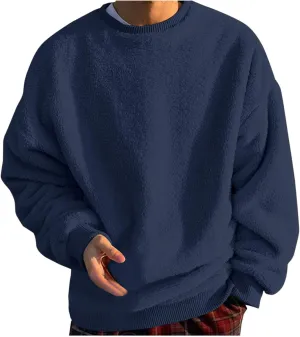 DOLKFU Men Hoodies Sherpa Fleece Oversized Pullover Sweatshirts Solid Color Long Sleeve Warm Crewneck Sweatshirt