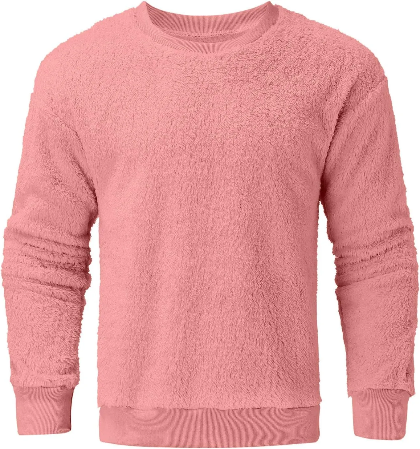 DOLKFU Men Hoodies Sherpa Fleece Oversized Pullover Sweatshirts Solid Color Long Sleeve Warm Crewneck Sweatshirt