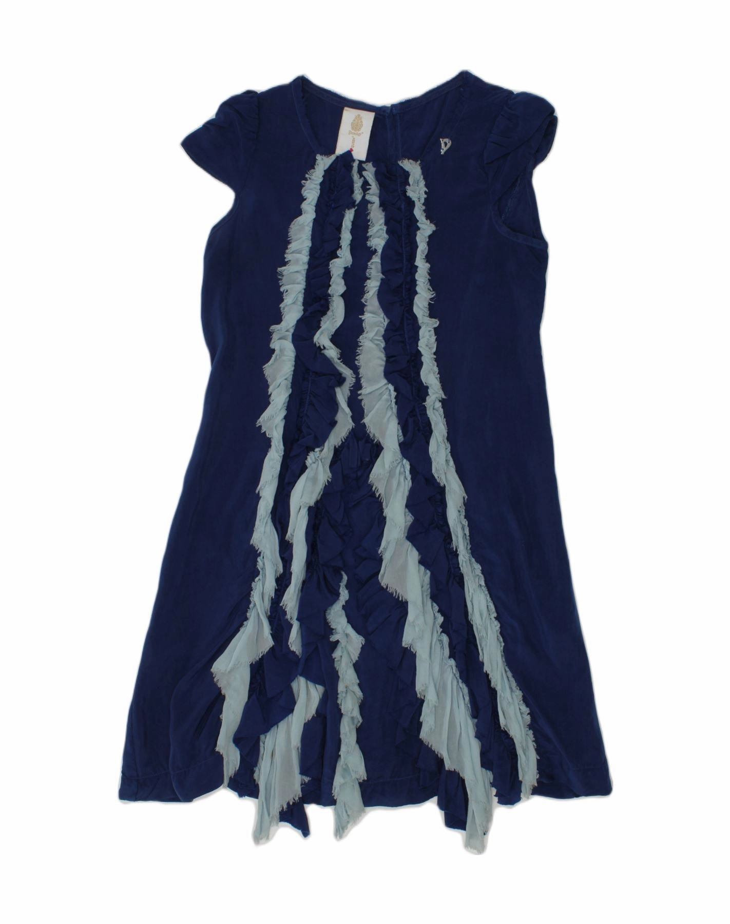 Petal Zone DONDUP Girls Ruffle Front A-Line Dress 9-10 Years Navy Blue Cupro