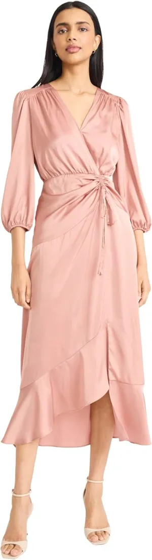 Donna Morgan Women's Midi Wrap Style V-Neck with Gathered Waist and Three-Quarter Length Sleeves-Formal Dress
