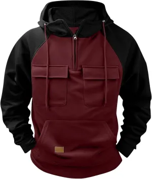 DOPOCQ Mens Sweatshirts Hoodies Trendy Color Block Long Sleeve Lightweight Pullover Fall Winter 1/4 Zip Casual Loose Hoodies