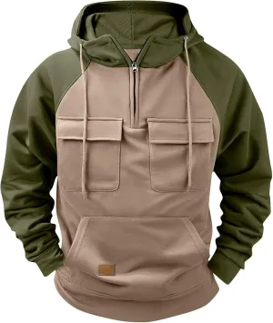 DOPOCQ Mens Sweatshirts Hoodies Trendy Color Block Long Sleeve Lightweight Pullover Fall Winter 1/4 Zip Casual Loose Hoodies