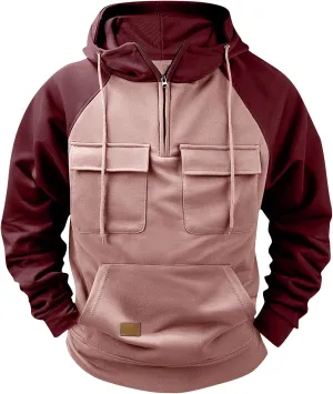 DOPOCQ Mens Sweatshirts Hoodies Trendy Color Block Long Sleeve Lightweight Pullover Fall Winter 1/4 Zip Casual Loose Hoodies