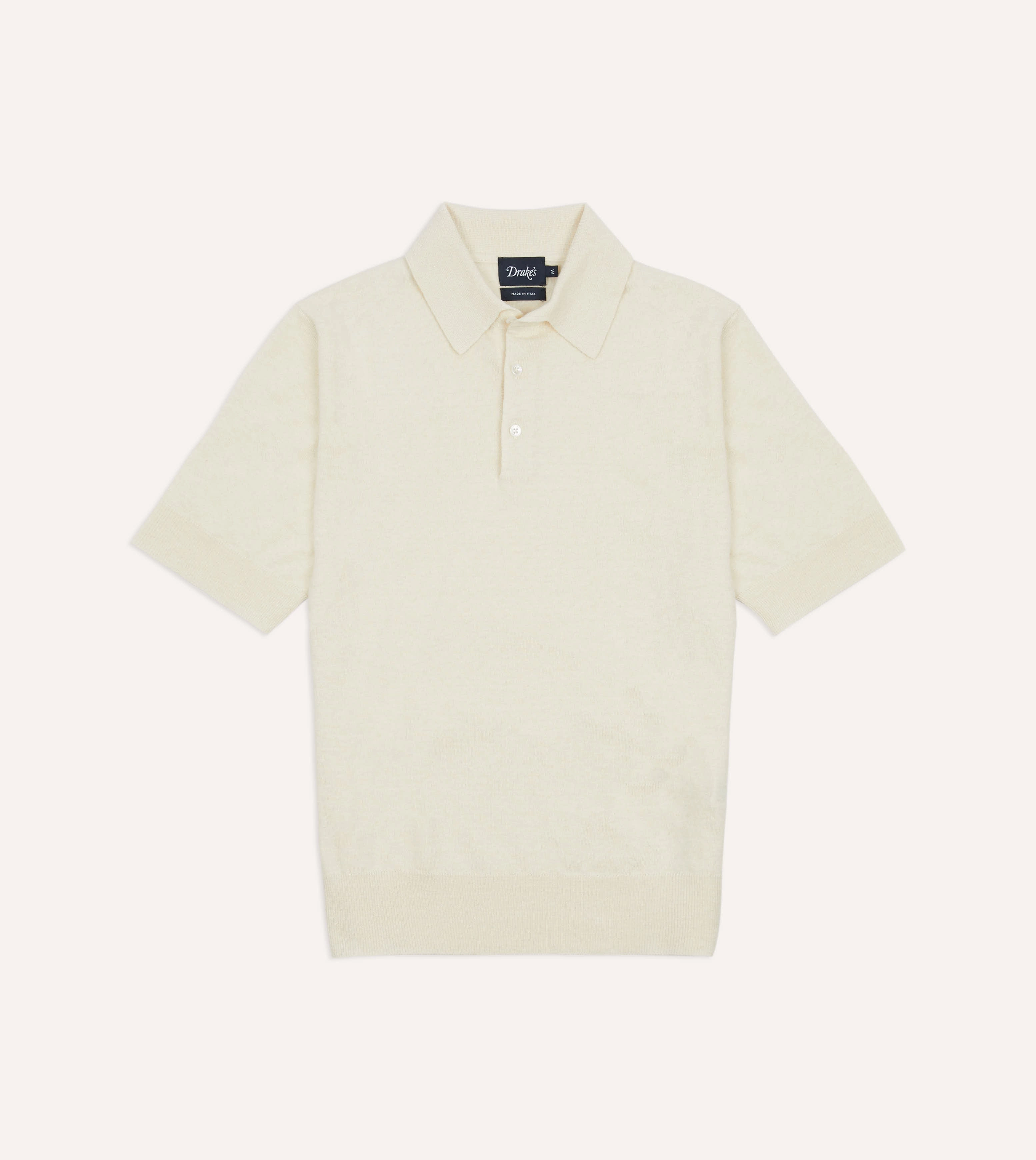 Double Layered Ecru Knitted Linen-Cotton Short-Sleeve Polo Shirt