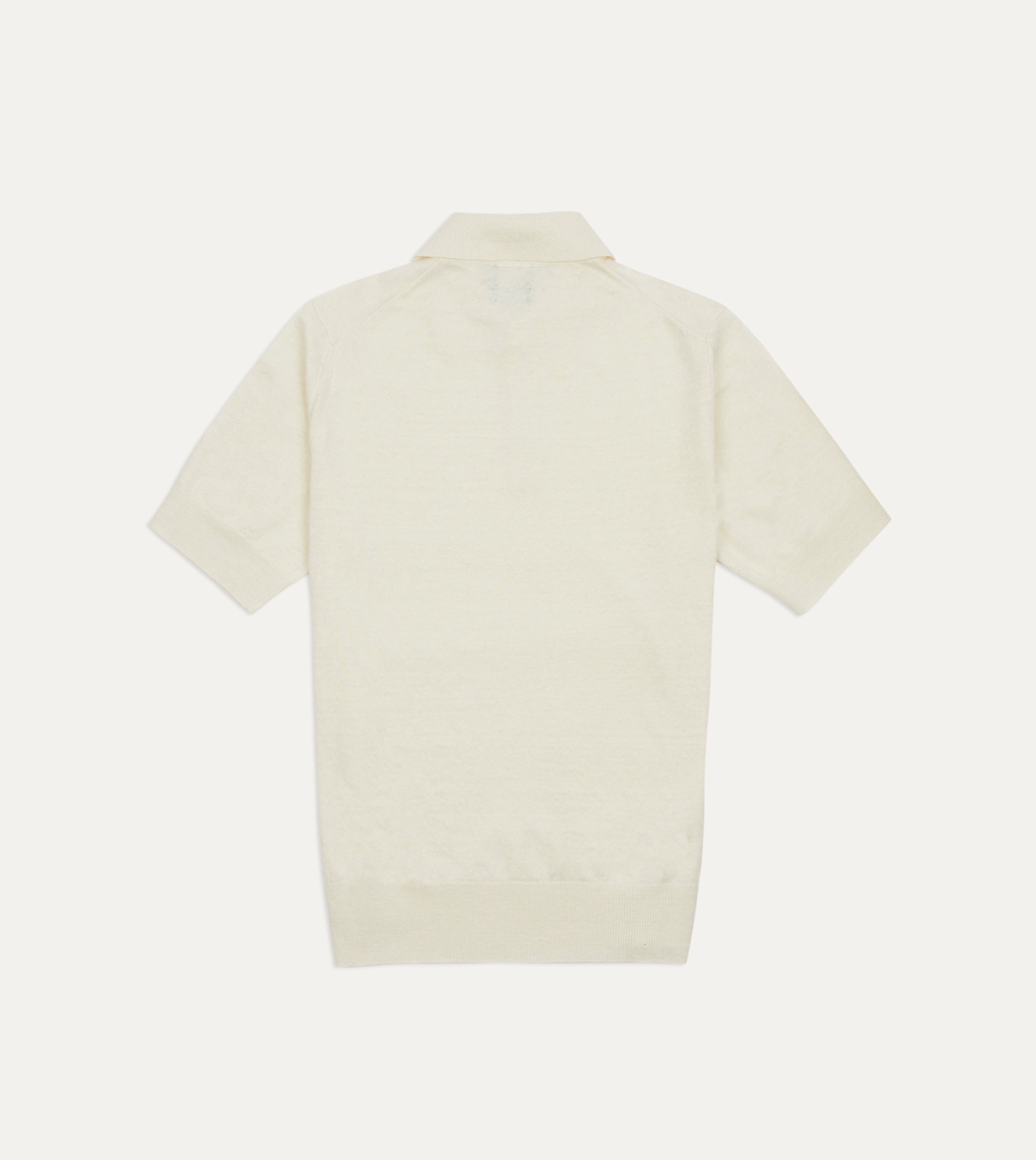 Tencel Blend Material Smart Layer Ecru Knitted Linen-Cotton Short-Sleeve Polo Shirt