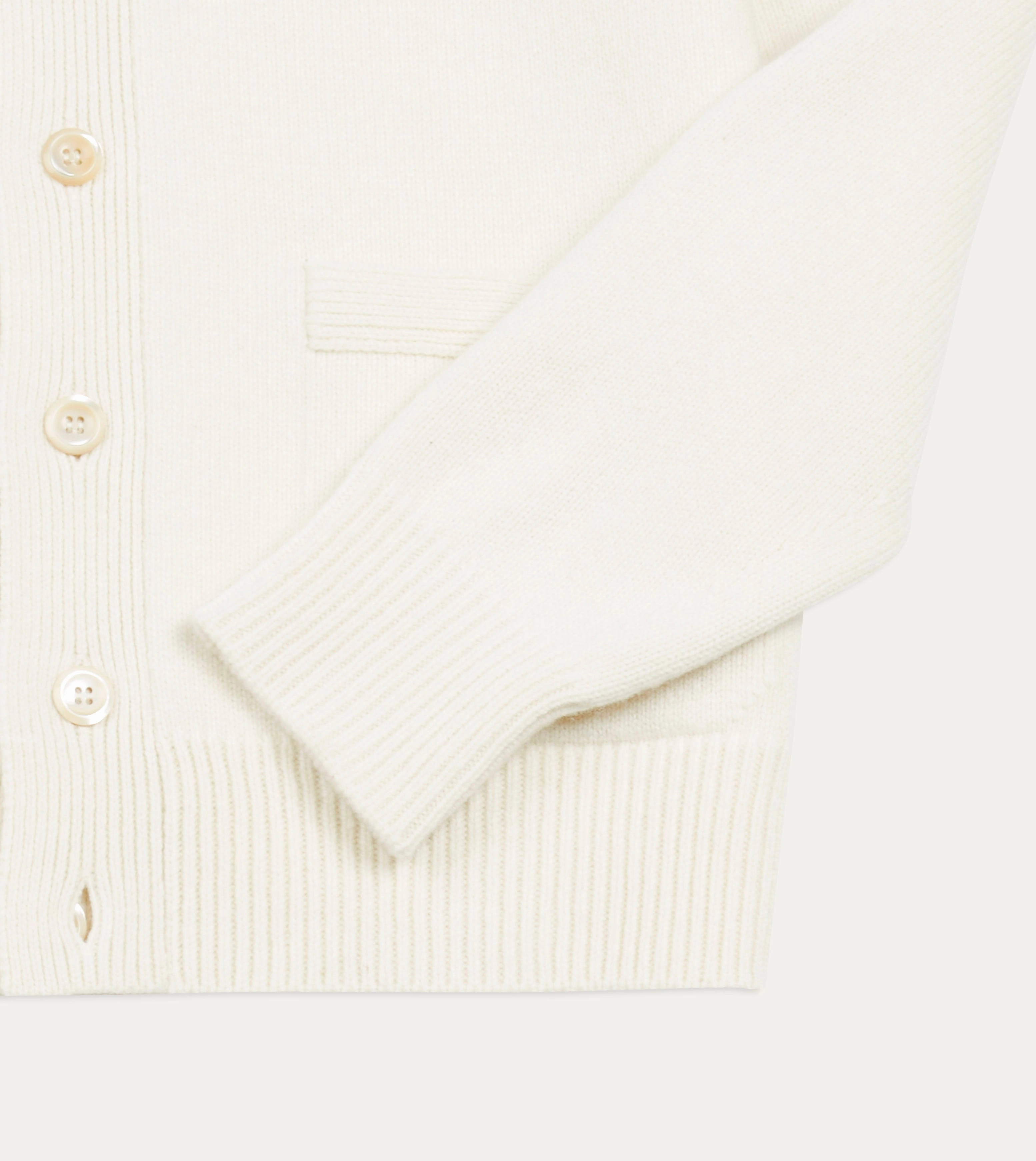 Relaxed Armhole Fit Ecru Lambswool 6 Button Cardigan